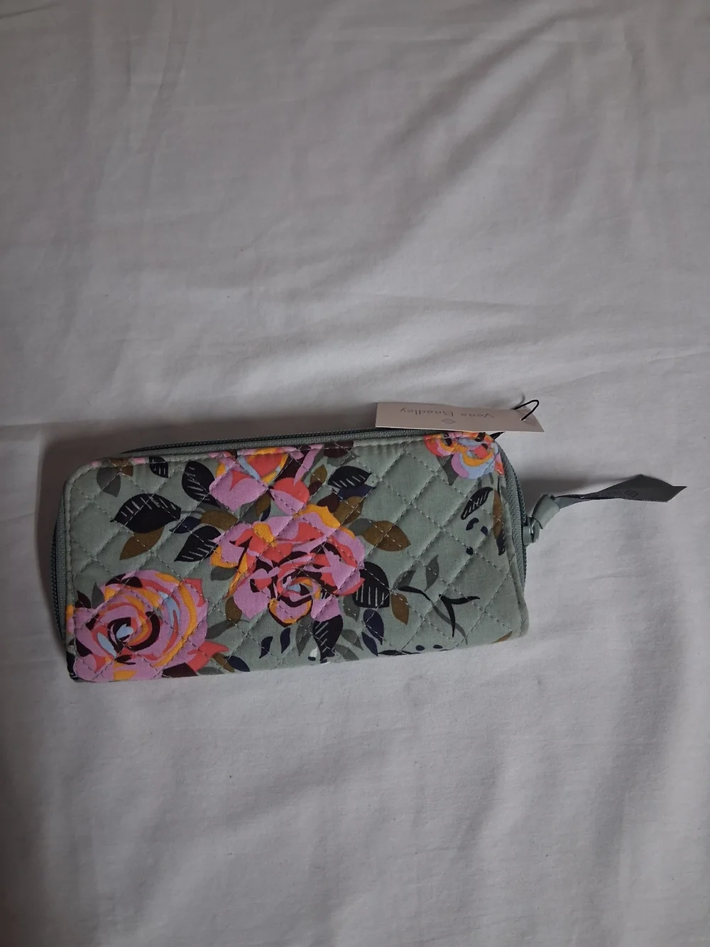 Vera Bradley RFID Blocker Quilted Floral Zip Wallet - Sage Green
